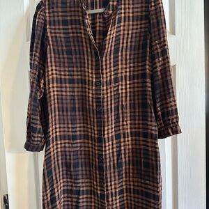 Bella Dahl Puff Sleeve Belted Shirt Dress Autumn Ember Plaid